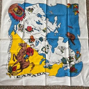 Vintage Souvenir Tablecloth From Canada Linen Mounty, Map Providences 36…